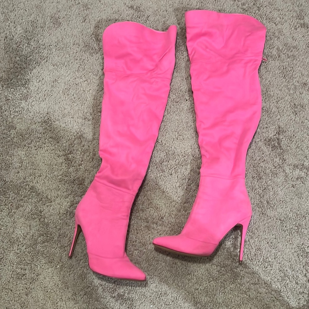 Hot pink fashion nova over the knee high booties size 11